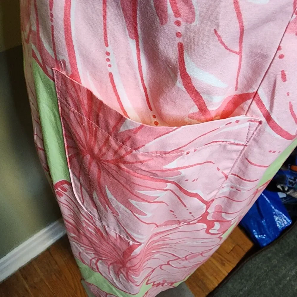 VTG Lilly Pulitzer White Label Women Sz 10 Green Pink Tropical Strappy Dress Y2K - Picture 14 of 15